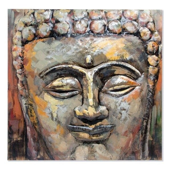 Πίνακας DKD Home Decor Buda Ξύλο Μέταλλο Ανατολικó Βούδας (80 x 80 x 7 cm)