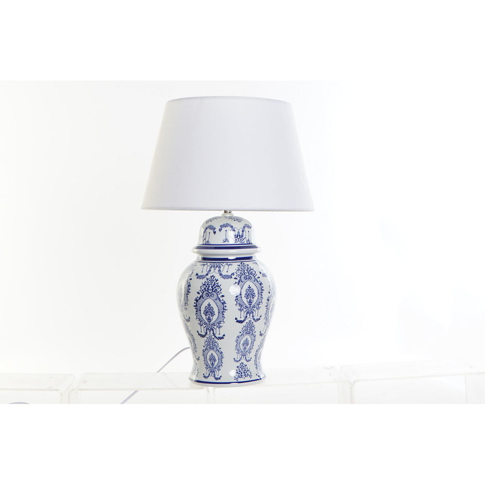 Επιτραπέζιο Φωτιστικό DKD Home Decor Μπλε Λευκό λινό Κεραμικά (32 x 32 x 53 cm)