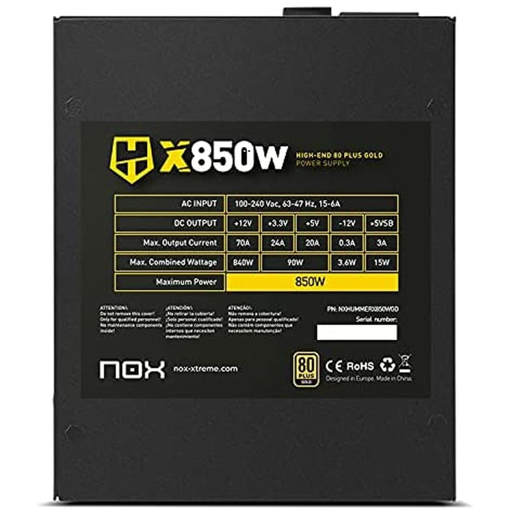 Τροφοδοσία Ρεύματος Nox NXHUMMERX850WGD 850 W 840 W 90 W 80 Plus Gold ATX Μαύρο