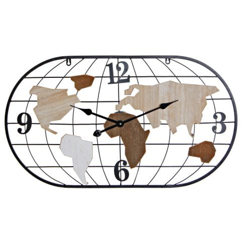 Ρολόι Τοίχου DKD Home Decor Καφέ Μαύρο Μέταλλο Ξύλο MDF Παγκόσμιος Χάρτης (80 x 4 x 46 cm)