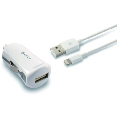 Φορτιστής USB για αυτοκίνητο + Καλώδιο Lightning MFi KSIX 2.4 A Λευκό