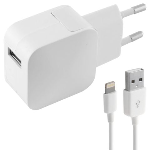 Φορτιστής Τοίχου +Καλώδιο Lightning MFI KSIX 2.4A USB iPhone Λευκό