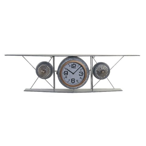 Ρολόι Τοίχου DKD Home Decor Κρυστάλλινο Σίδερο Αεροπλάνο Ξύλο MDF Σκούρο γκρίζο (120 x 21 x 33.5 cm)
