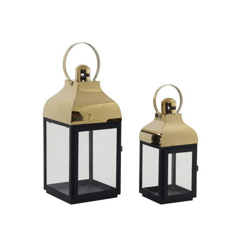 Lanterne DKD Home Decor Κρυστάλλινο Μαύρο Χρυσό Μέταλλο (14 x 13 x 31 cm) (2 pcs) (19 x 18 x 41 cm)