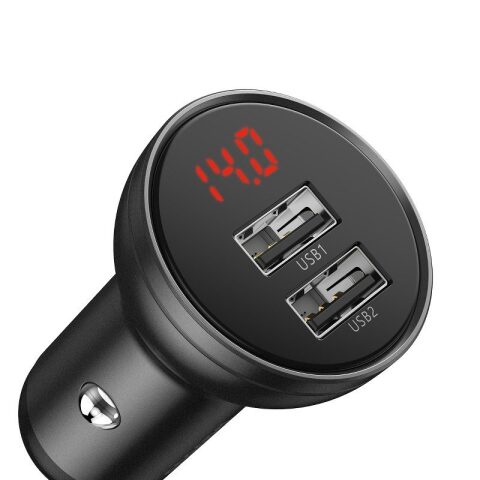 Baseus Digital Display Dual USB 4.8A Car Charger 24W Grey