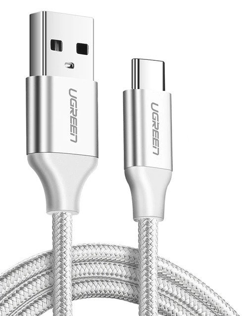 Nickel-plated USB-C cable QC3.0 UGREEN 0.5m with aluminium plug White