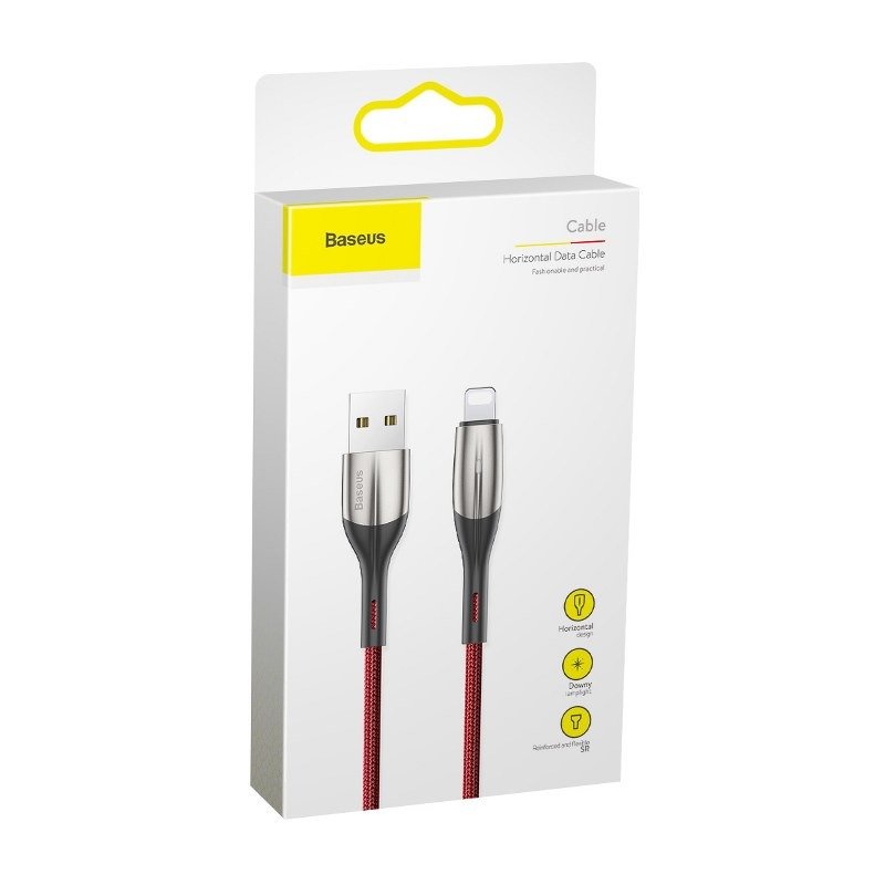 Baseus Horizontal Lightning Cable with LED lamp 1m 2.4A (Red)