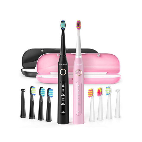 FairyWill Sonic toothbrushes with head set and case FW-507 (Black and pink)
