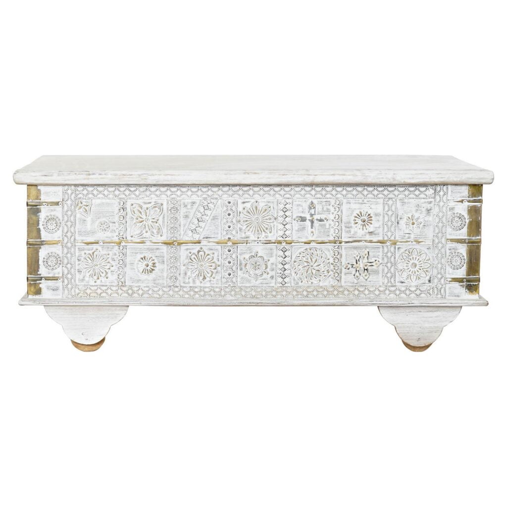 Βοηθητικό Τραπέζι DKD Home Decor MB-182010 Λευκό Χρυσό Μέταλλο Ξύλο από Μάνγκο 115 x 60 x 45 cm