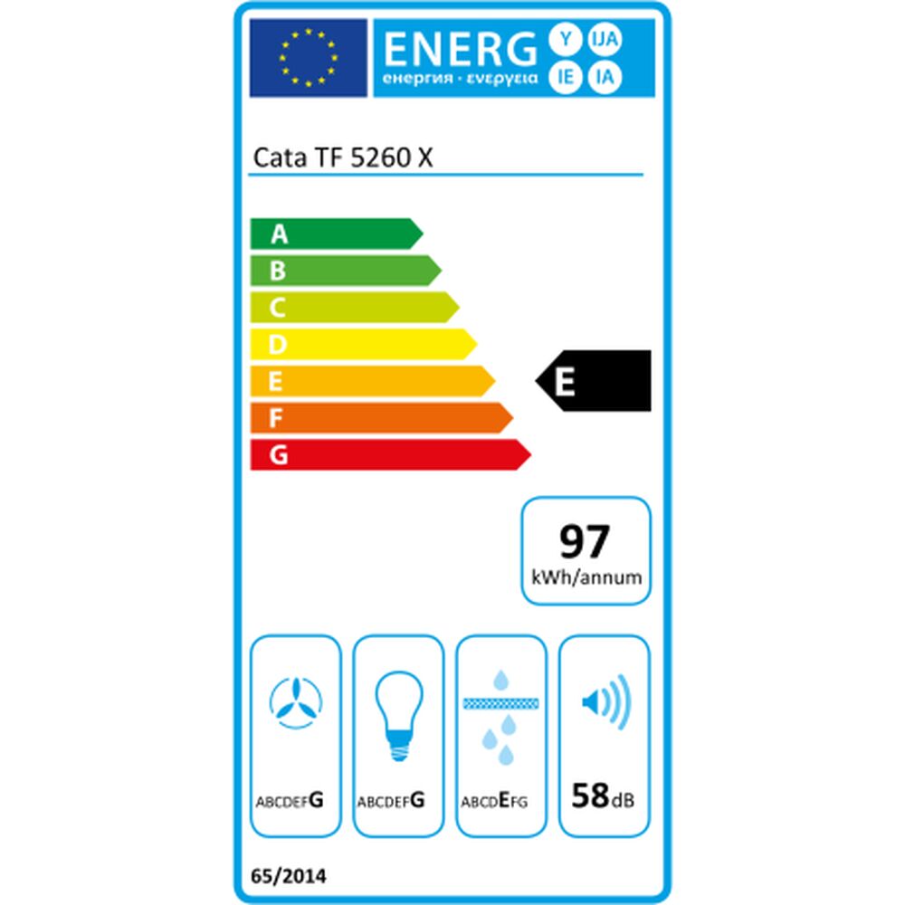 Συμβατικός Απορροφητήρας Cata TF5260X 60 cm 310 m3/h 65 dB 180W Ανοξείδωτο ατσάλι