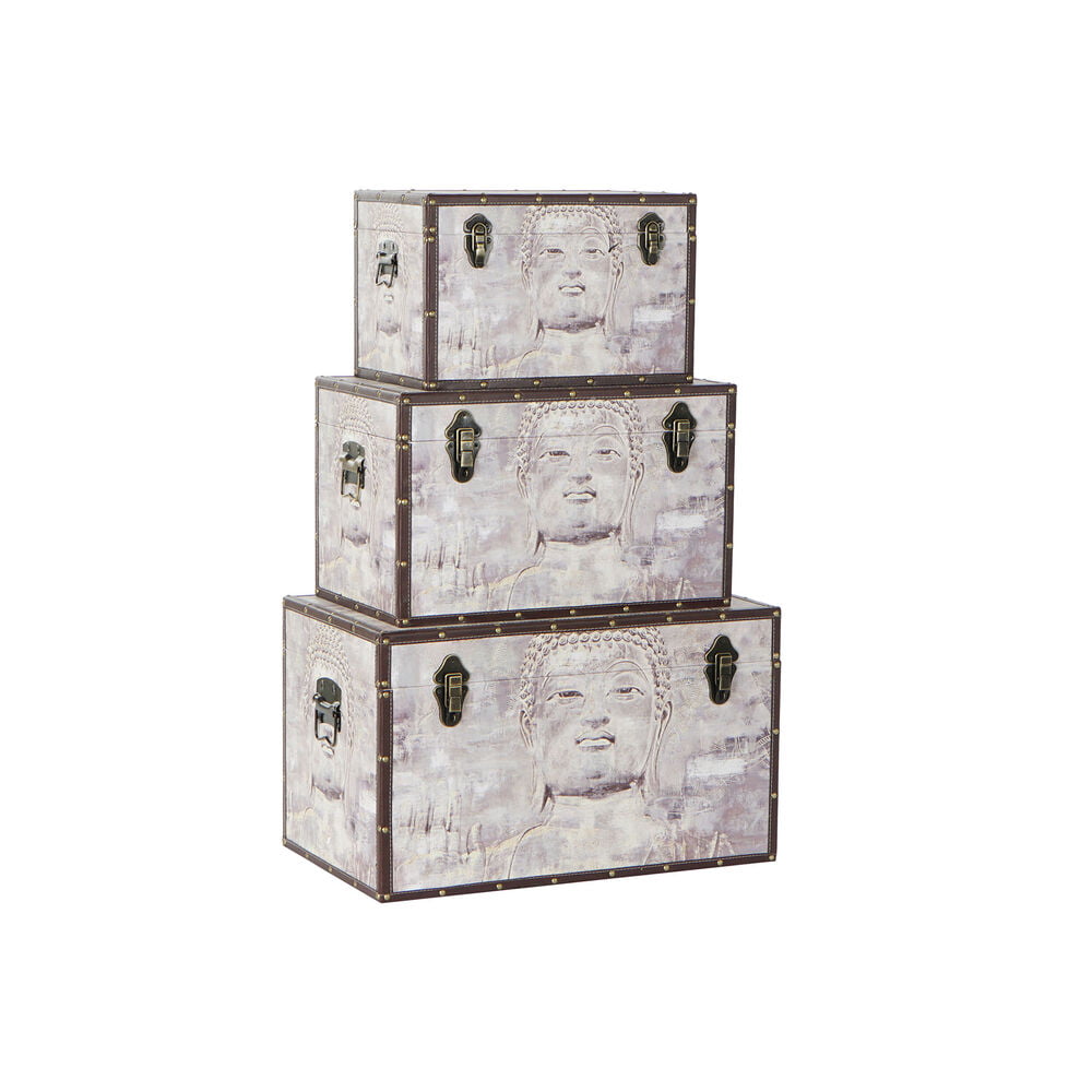 Μπαούλα DKD Home Decor Καμβάς Ξύλο MDF (59.5 x 35.5 x 35.5 cm) (3 pcs)
