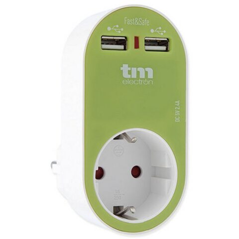 Πρίζα Τοίχου με 2 Θύρες USB TM Electron Πράσινο
