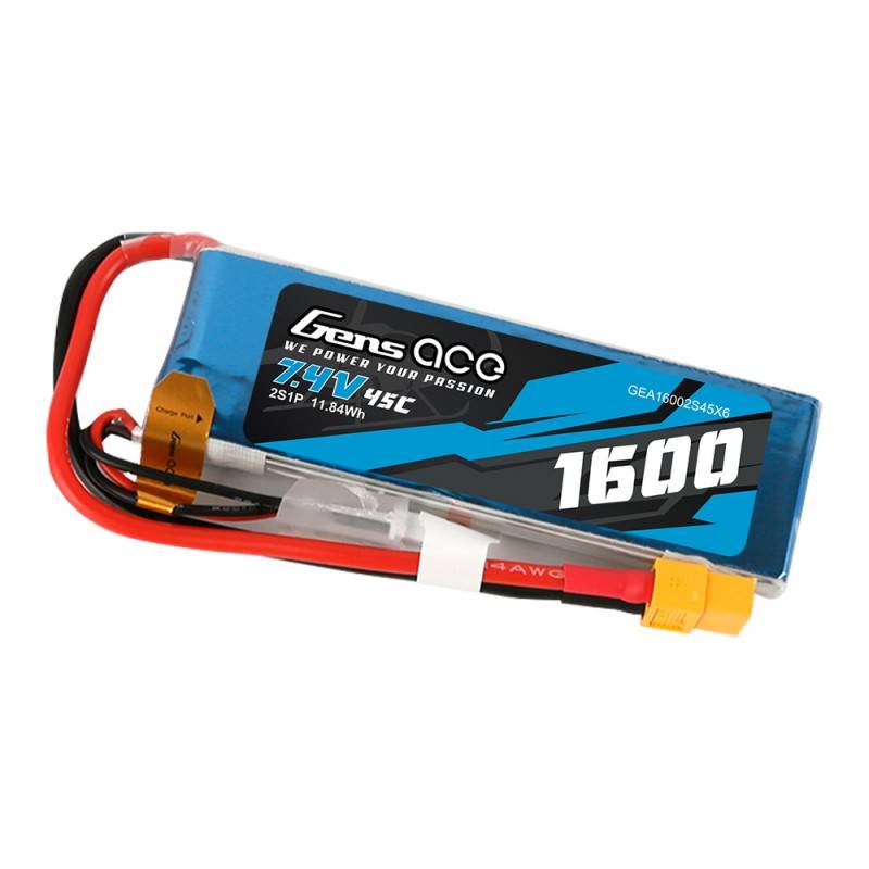 Battery GensAce LiPo 1600mAh 7.4V 45C 2S1P XT60