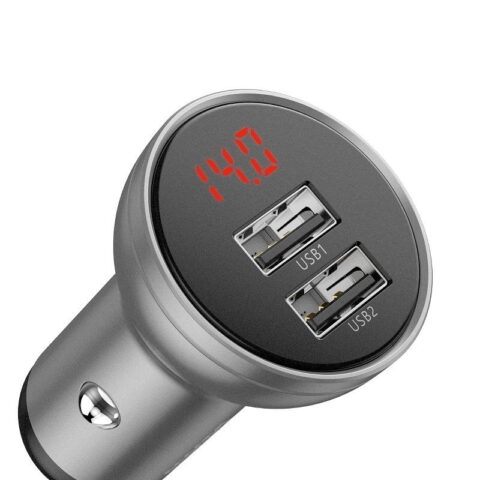 Baseus Digital Display Dual USB 4.8A Car Charger 24W Silver