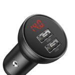 Baseus Digital Display Dual USB 4.8A Car Charger 24W with Three Primary Colors 3-in-1 Cable USB 1.2M Black Suit Grey