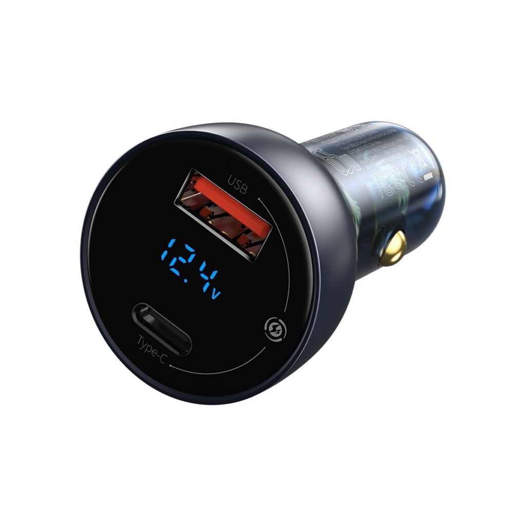 Car Charger Baseus Particular Digital Display QC+PPS 65W With Mini White USB-C Cable With E-mark Chip 1m 100W (black)