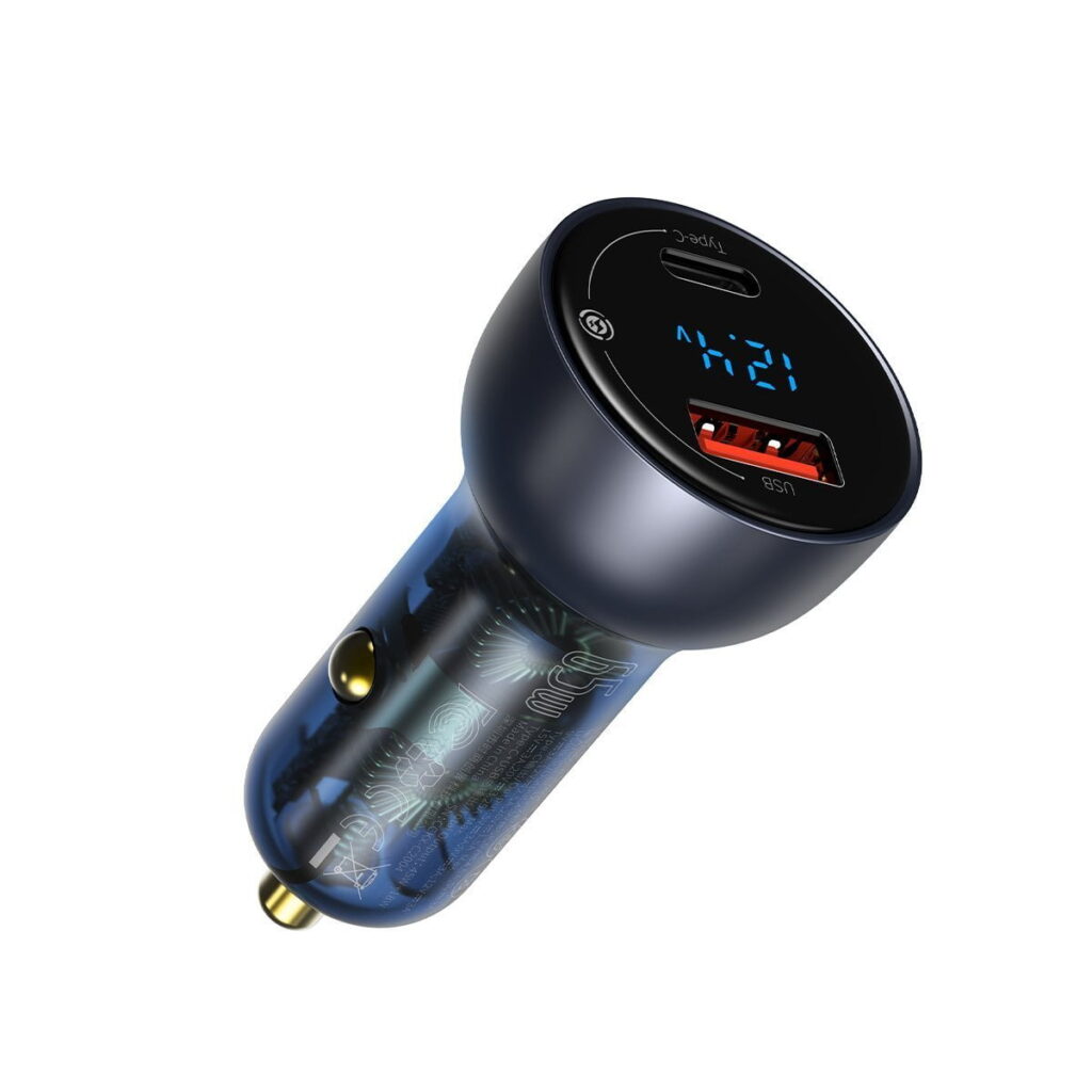 Dual Quick Charger Car Charger  Baseus Particular Digital Display QC+PPS 65W (grey)