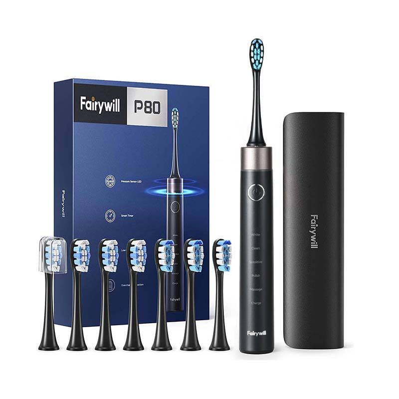 Sonic toothbrush with head set and case FairyWill FW-P80 (Black)