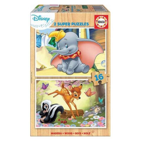 Σετ 2 Παζλ Disney Dumbo & Bambi Educa 18079 Ξύλο Παιδικά 16 Τεμάχια