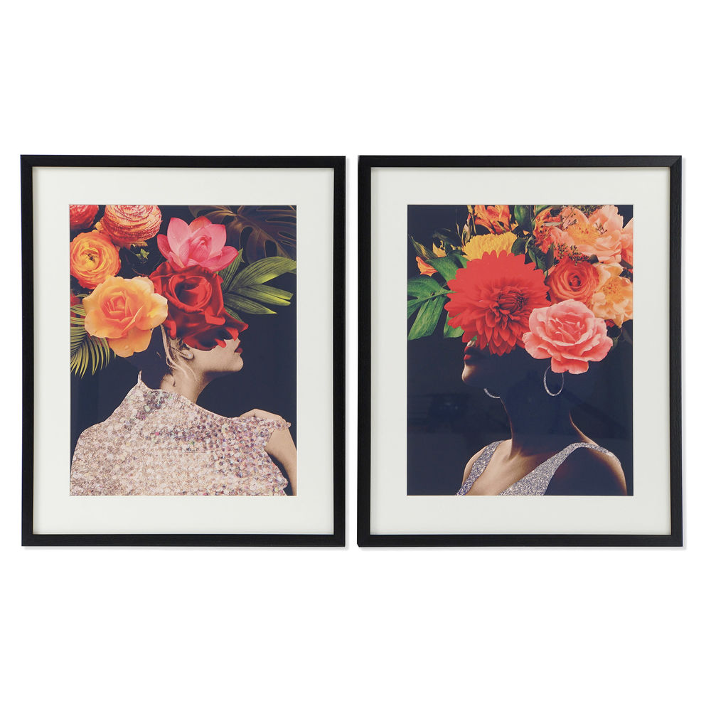 Πίνακας DKD Home Decor Λουλουδάτο Κρυστάλλινο Καμβάς (55 x 3 x 65 cm)