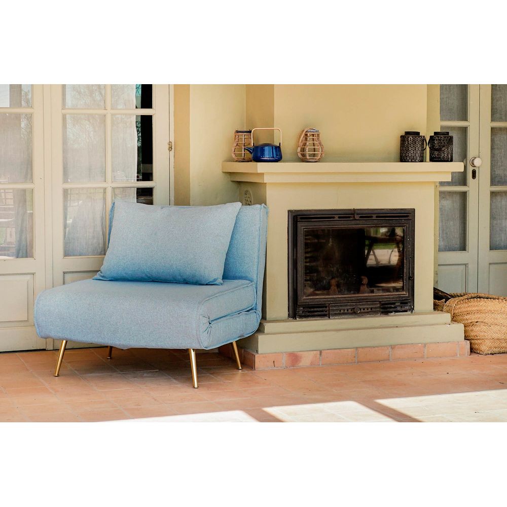 Καναπές-Κρεβάτι DKD Home Decor Πολύχρωμο Χρυσό Sky μπλε Μέταλλο Σύγχρονη Scandi 90 x 80 x 84 cm