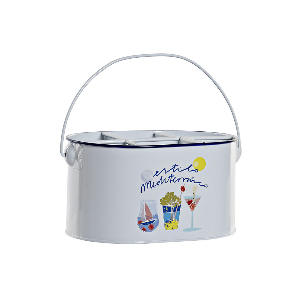 Κύβος DKD Home Decor Μεσογείακός Λευκό Μέταλλο (24.5 x 17 x 13 cm)