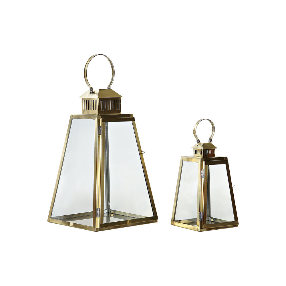 Lanterne DKD Home Decor Κρυστάλλινο Χρυσό Μέταλλο (23 x 23 x 39 cm) (2 pcs) (14 x 14 x 24 cm)