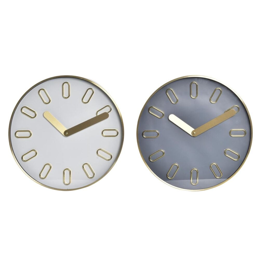 Ρολόι Τοίχου DKD Home Decor Κρυστάλλινο Γκρι Χρυσό Αλουμίνιο Λευκό (35
