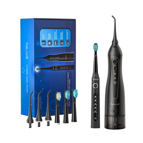 Sonic toothbrush with tip set and water fosser FairyWill FW-507+FW-5020E (black)