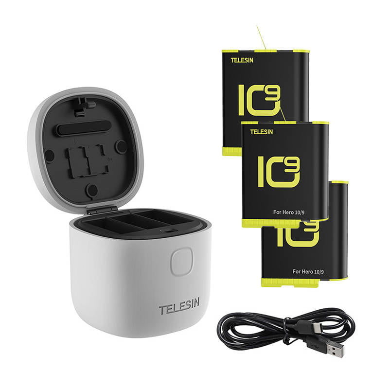 3-slot waterproof charger Telesin Allin box for GoPro Hero 9 / Hero 10 + 3 batteries (GP-BTR-906-GY-B)