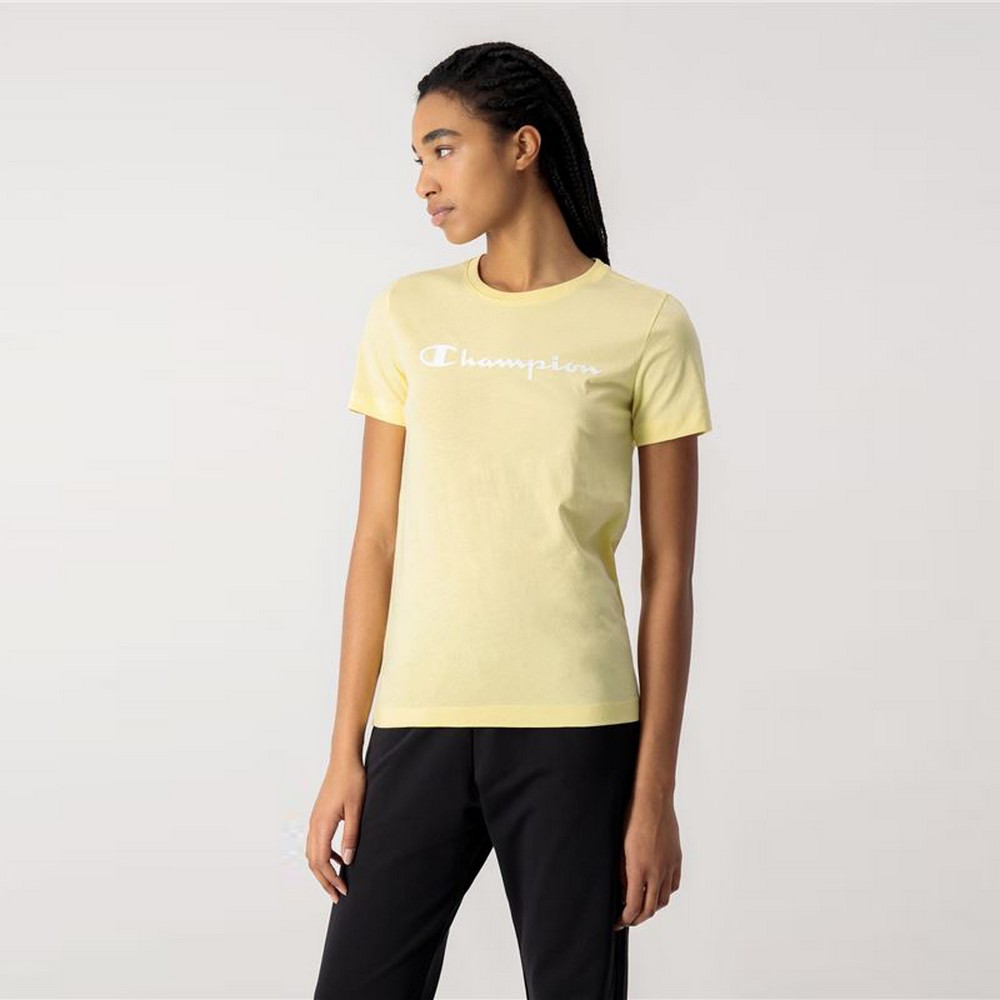 Γυναικεία Μπλούζα με Κοντό Μανίκι Champion  Big Script Logo Κίτρινο