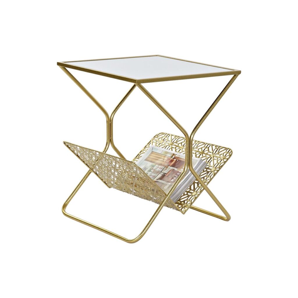 Ράφι για περιοδικά DKD Home Decor Καθρέφτης Χρυσό Μέταλλο (45 x 45 x 55 cm)