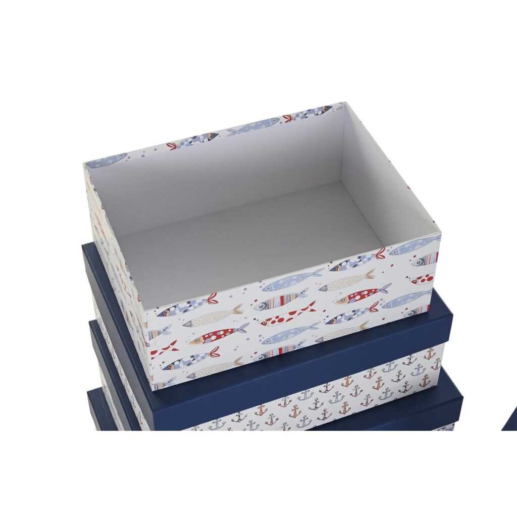Σετ Κουτιών Αποθήκευσης με Δυνατότητα Τοποθέτησης σε Στοίβα DKD Home Decor Navy Χαρτόνι