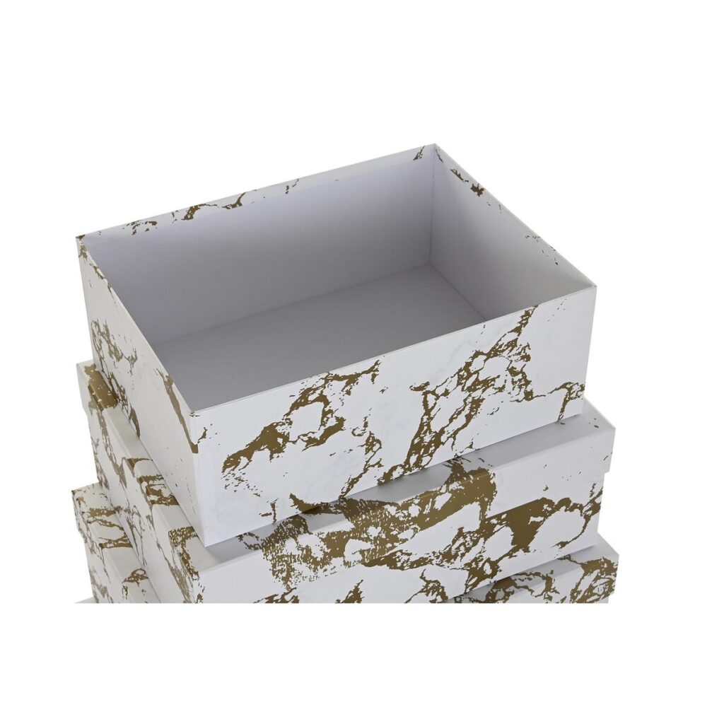 Σετ Κουτιών Αποθήκευσης με Δυνατότητα Τοποθέτησης σε Στοίβα DKD Home Decor Χρυσό Λευκό Χαρτόνι