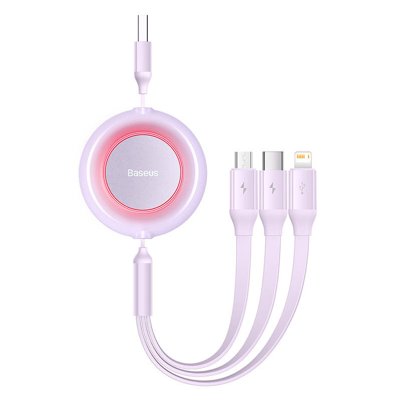 3-in-1  USB 3-in-1 cable for micro USB / USB-C / Lightning 3.5A 1.1m (Purple)
