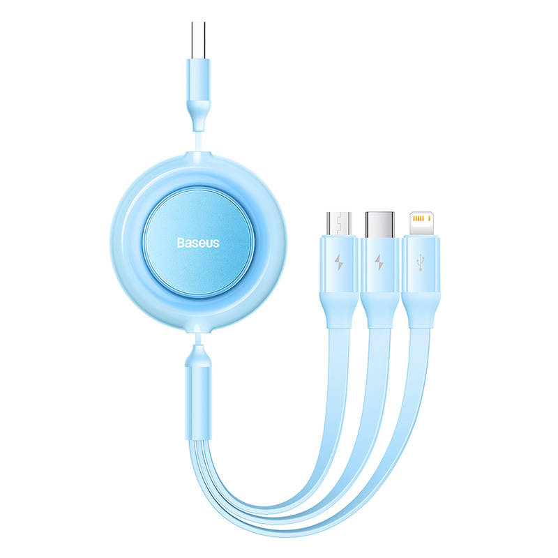 USB 3-in-1 cable for micro USB / USB-C / Lightning 3.5A 1.1m (Sky blue)