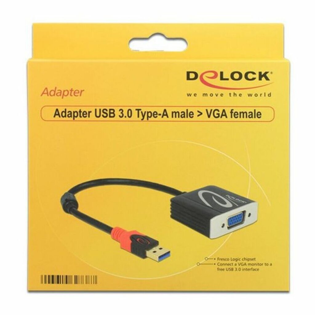 Αντάπτορας USB 3.0 σε VGA DELOCK 62738 20 cm Μαύρο