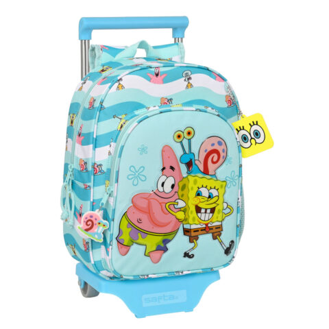Σχολική Τσάντα 3D με Ρόδες Spongebob Stay positive Μπλε Λευκό (26 x 34 x 11 cm)