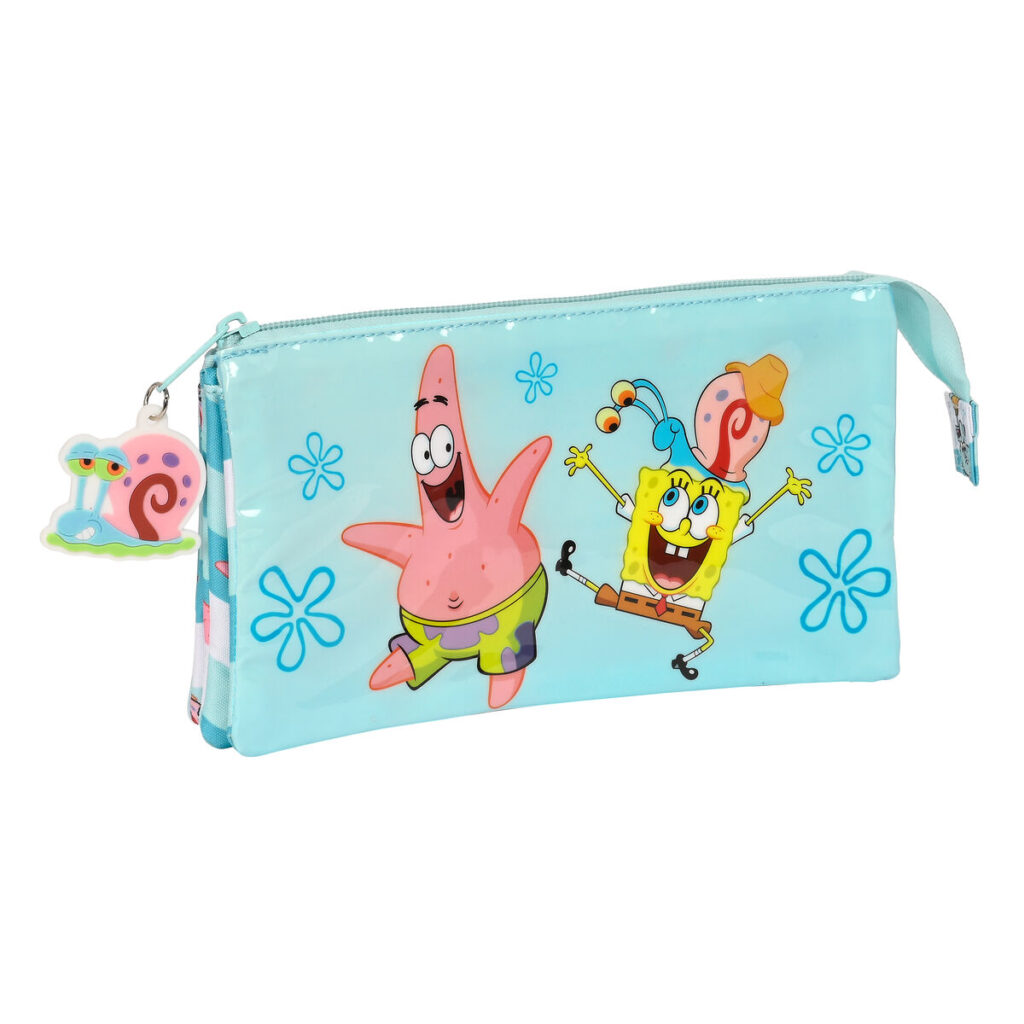 Τριπλή Κασετίνα Spongebob Stay positive Μπλε Λευκό (22 x 12 x 3 cm)