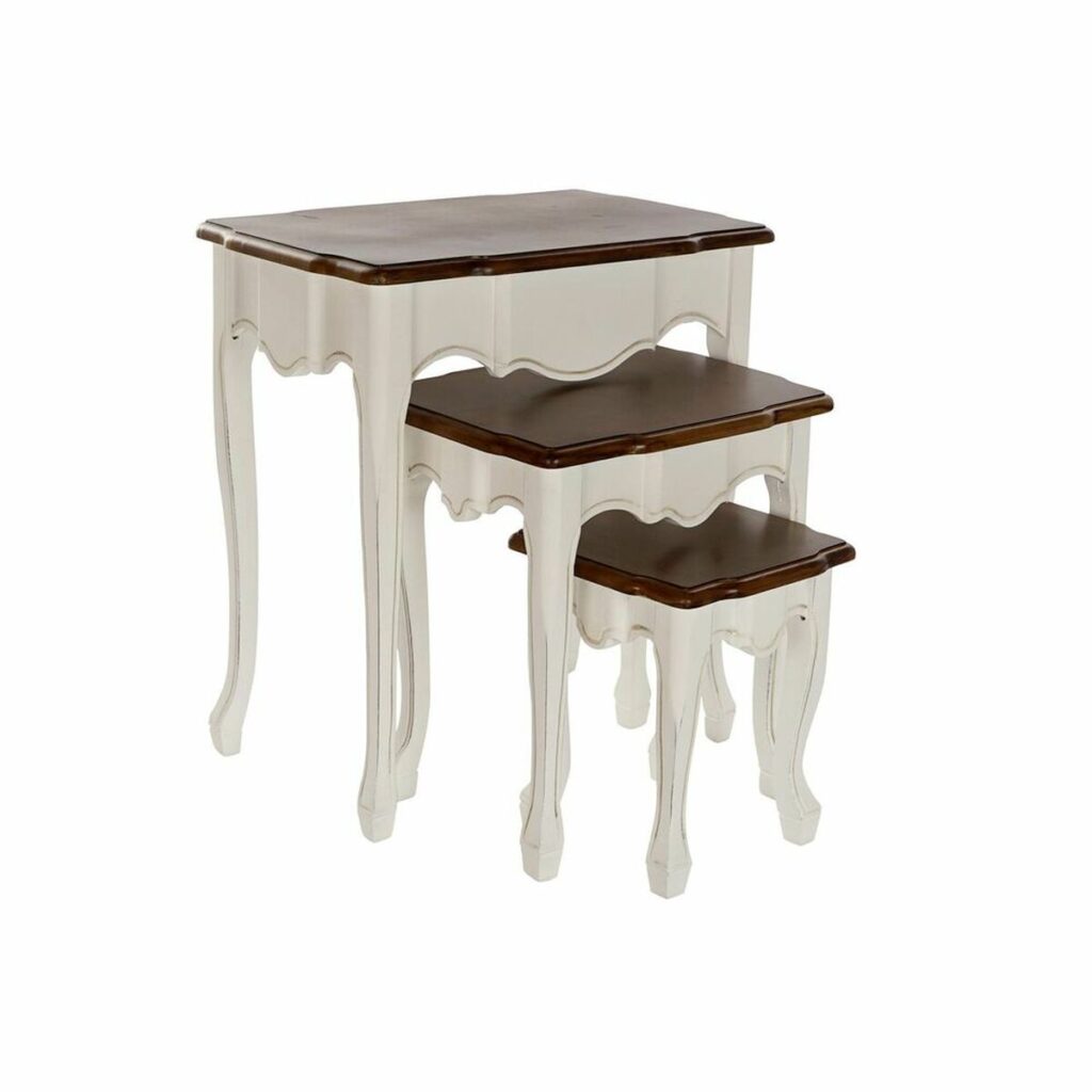 Σετ με 3 τραπέζια DKD Home Decor Ξύλο Καφέ Λευκό Πλαστική ύλη 60 x 40 x 66 cm