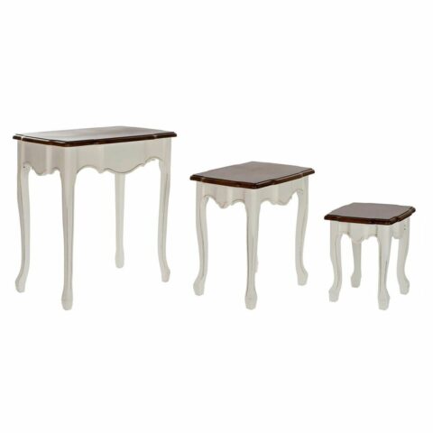 Σετ με 3 τραπέζια DKD Home Decor Ξύλο Καφέ Λευκό Πλαστική ύλη 60 x 40 x 66 cm