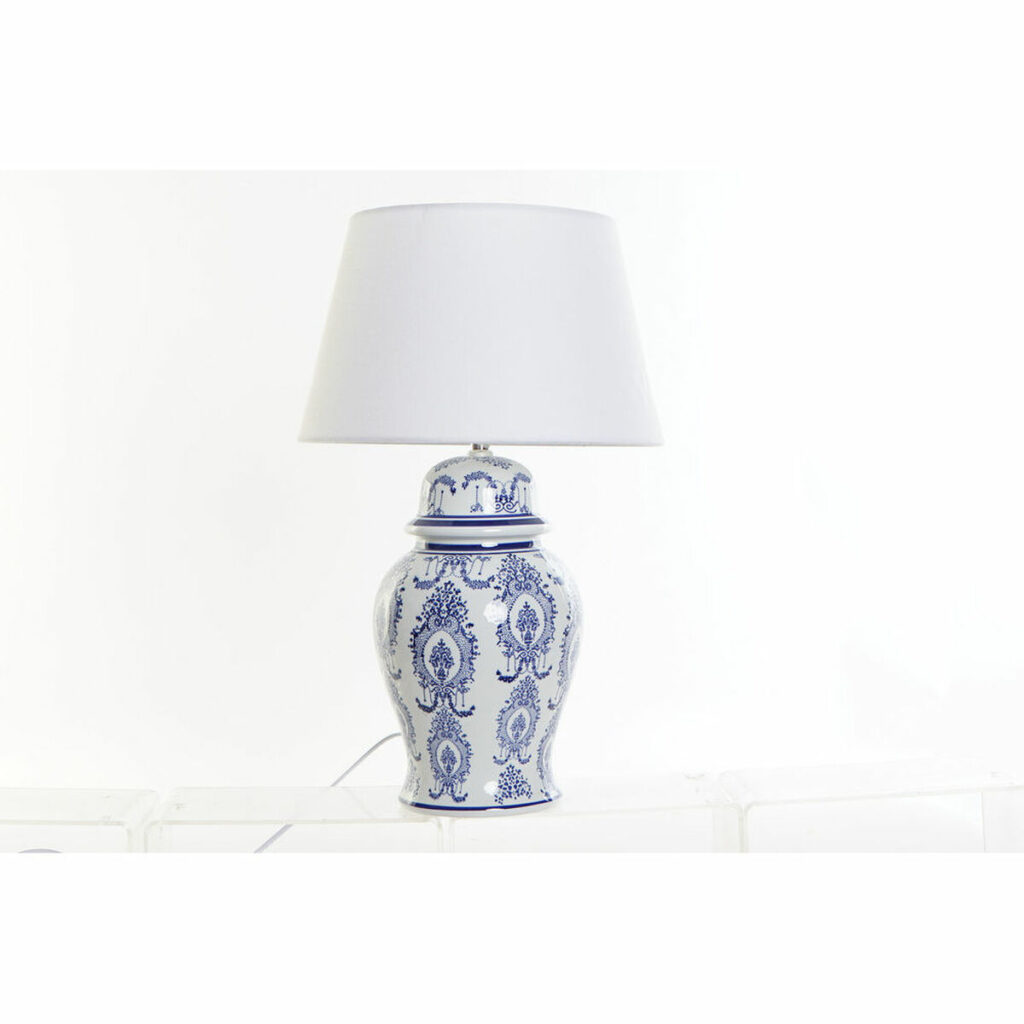 Επιτραπέζιο Φωτιστικό DKD Home Decor Μπλε Λευκό λινό Κεραμικά (32 x 32 x 53 cm)