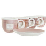 Σετ Κούπες Καφέ DKD Home Decor Ροζ Καφέ Πορσελάνη Bone China (90 ml)