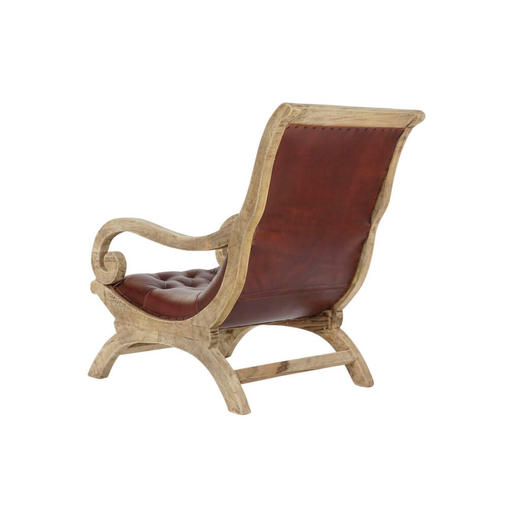 Κάθισμα DKD Home Decor Φυσικό Ξύλο Καφέ Δέρμα (64 x 98 x 94 cm)