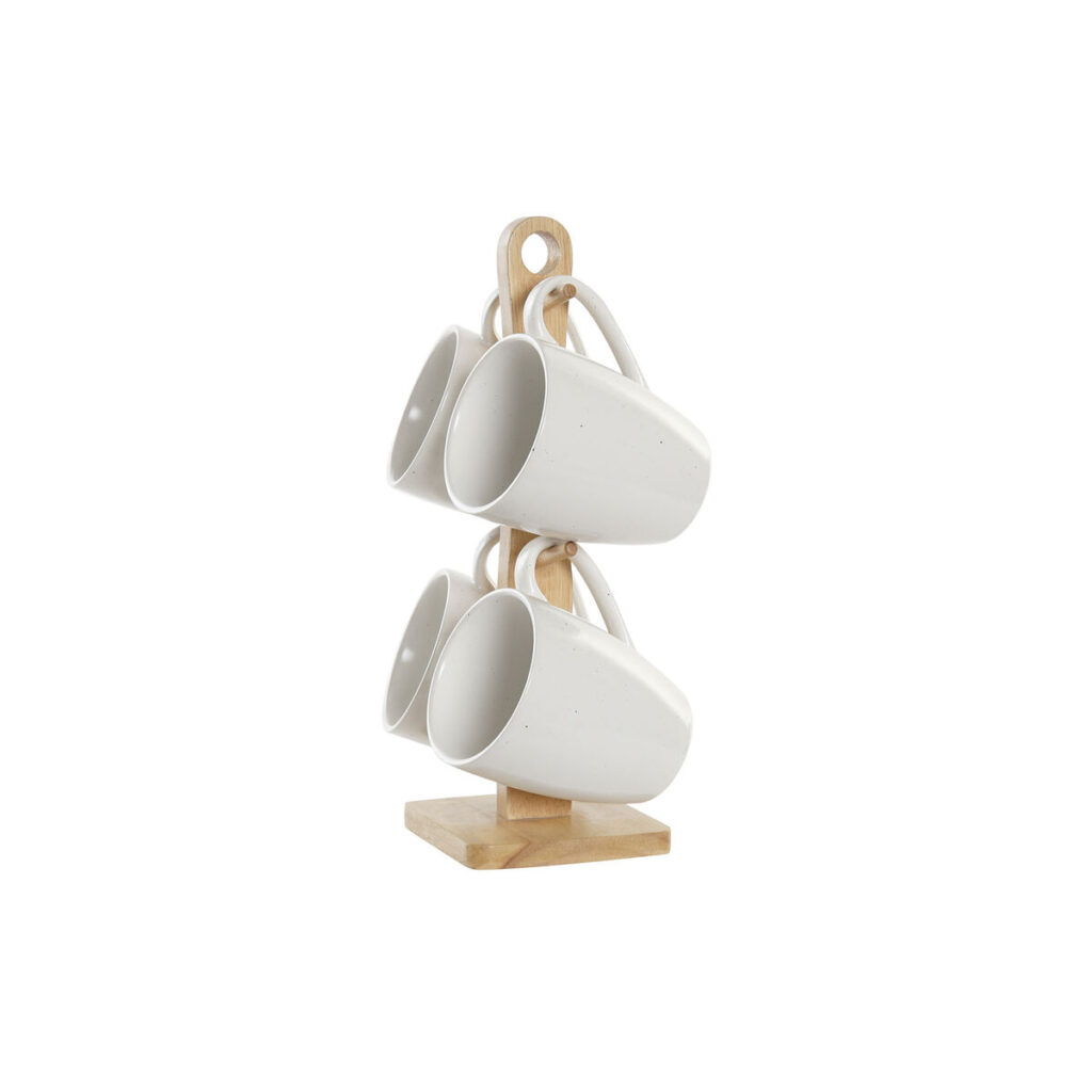 Σετ 4 Κούπες Φλιτζάνια DKD Home Decor Φυσικό ξύλο καουτσούκ Λευκό Πήλινα (300 ml)