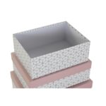Σετ Κουτιών Αποθήκευσης με Δυνατότητα Τοποθέτησης σε Στοίβα DKD Home Decor Ανοιχτό Ροζ Χαρτόνι