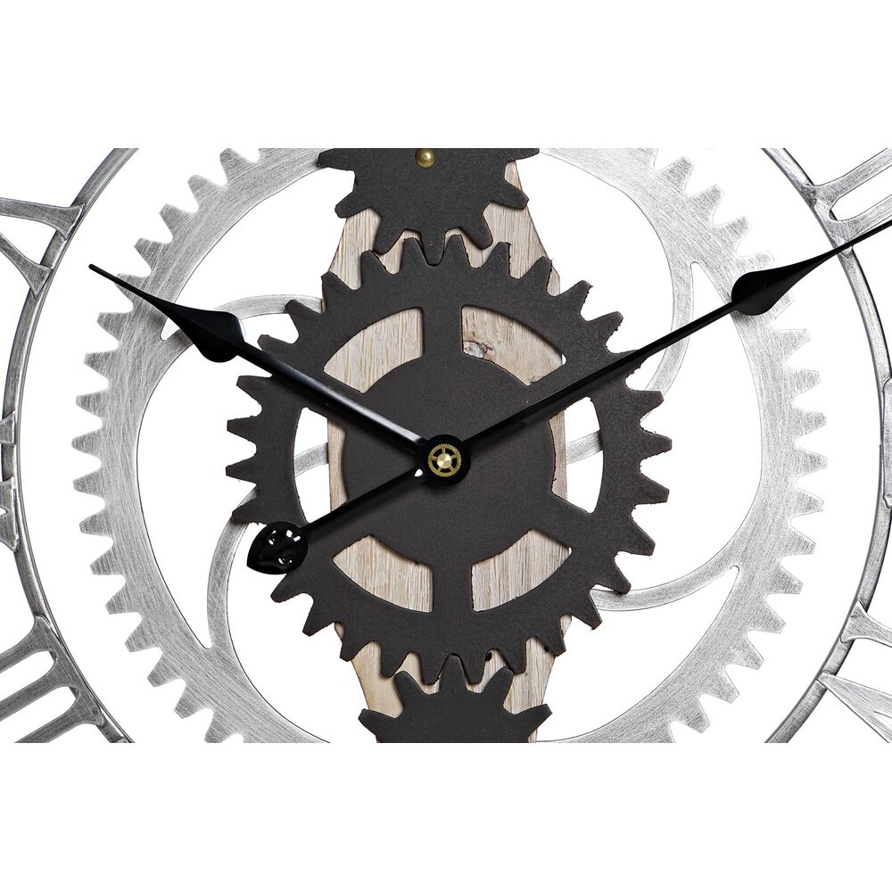Ρολόι Τοίχου DKD Home Decor Ασημί Μαύρο MDF Σίδερο Γρανάζι Loft (60 x 4 x 60 cm)