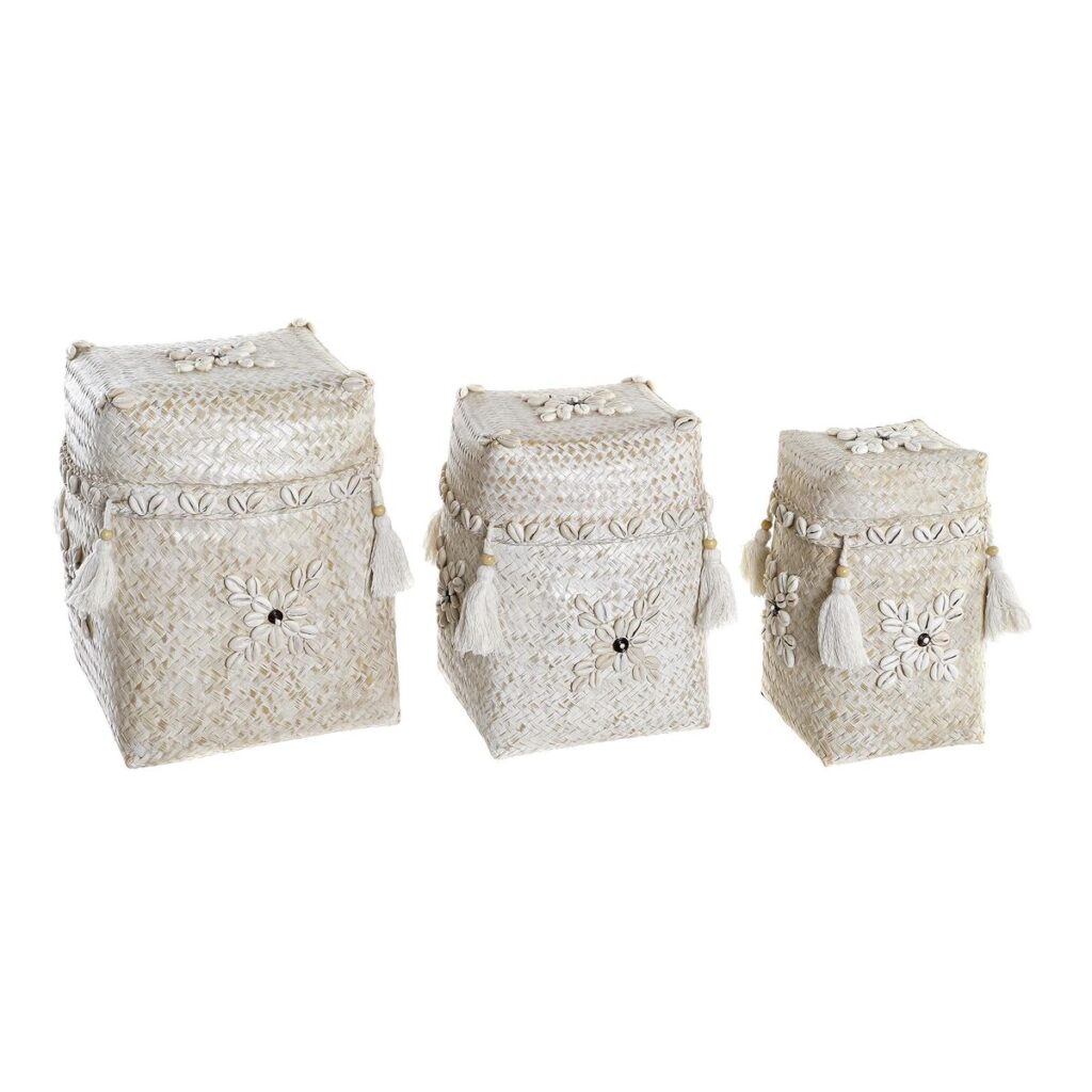 Σετ Καλαθιών DKD Home Decor Λευκό Διακοσμητική κανάτα Κοχύλι (24 x 24 x 30 cm) (3 Τεμάχια)