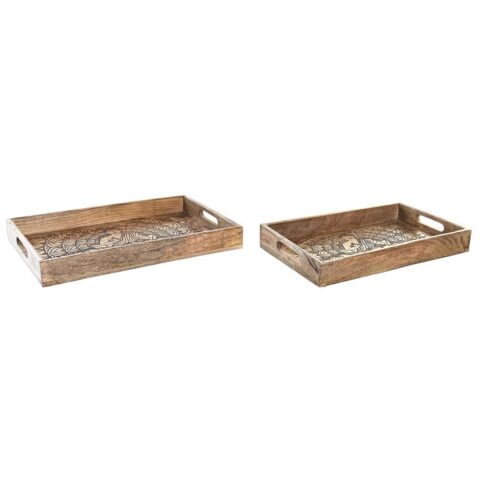 Σετ Δίσκων DKD Home Decor x2 Καφέ Σκούρο καφέ Ξύλο από Μάνγκο (43 x 27