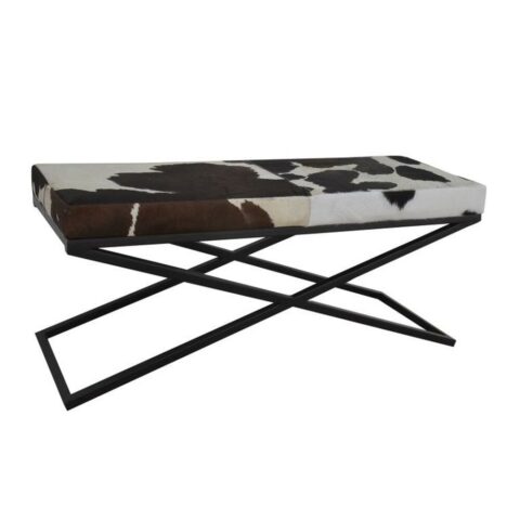 Foot-of-bed Bench DKD Home Decor Μαύρο Μπεζ Μέταλλο Καφέ Δέρμα Λευκό Αποικιακό (120 x 40 x 50 cm)